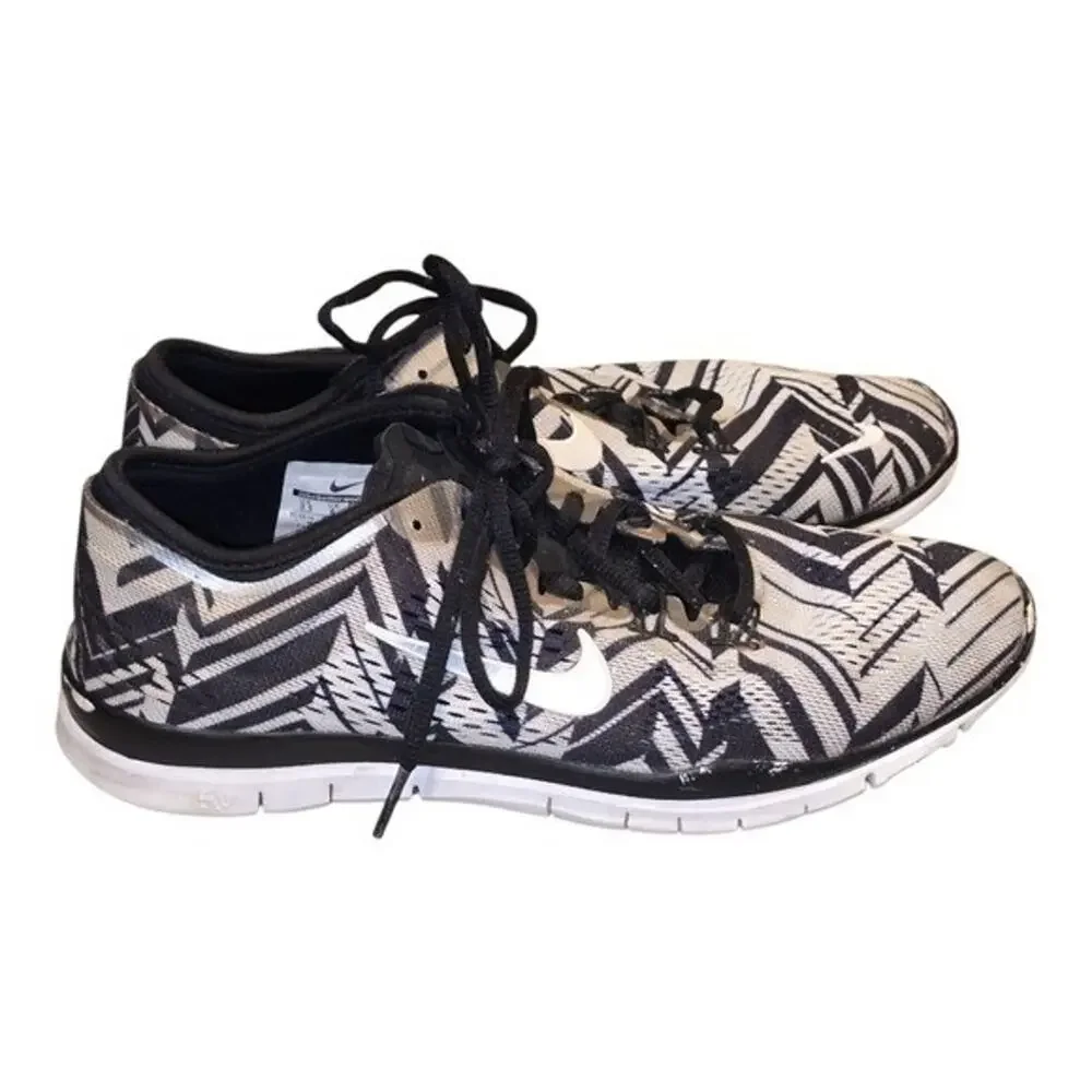 Nike Free 5.0 TR Fit 5 Womens 8.5 Black White Geometric Zigzag 629496-015